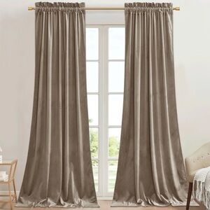 StangH Camel Beige Curtains 90 inches Long Luxury Soft Velvet Thermal Insulated